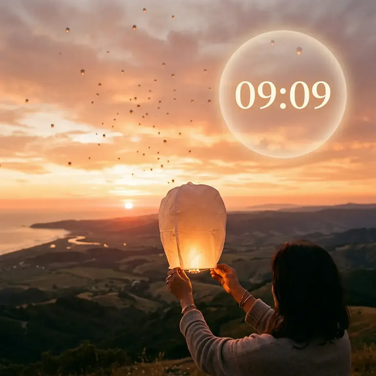 Mystical scene representing mirror hour 09:09