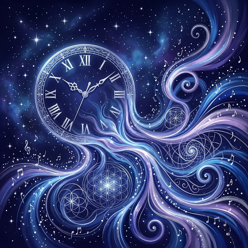Mystical scene representing triple mirror hour 11:10