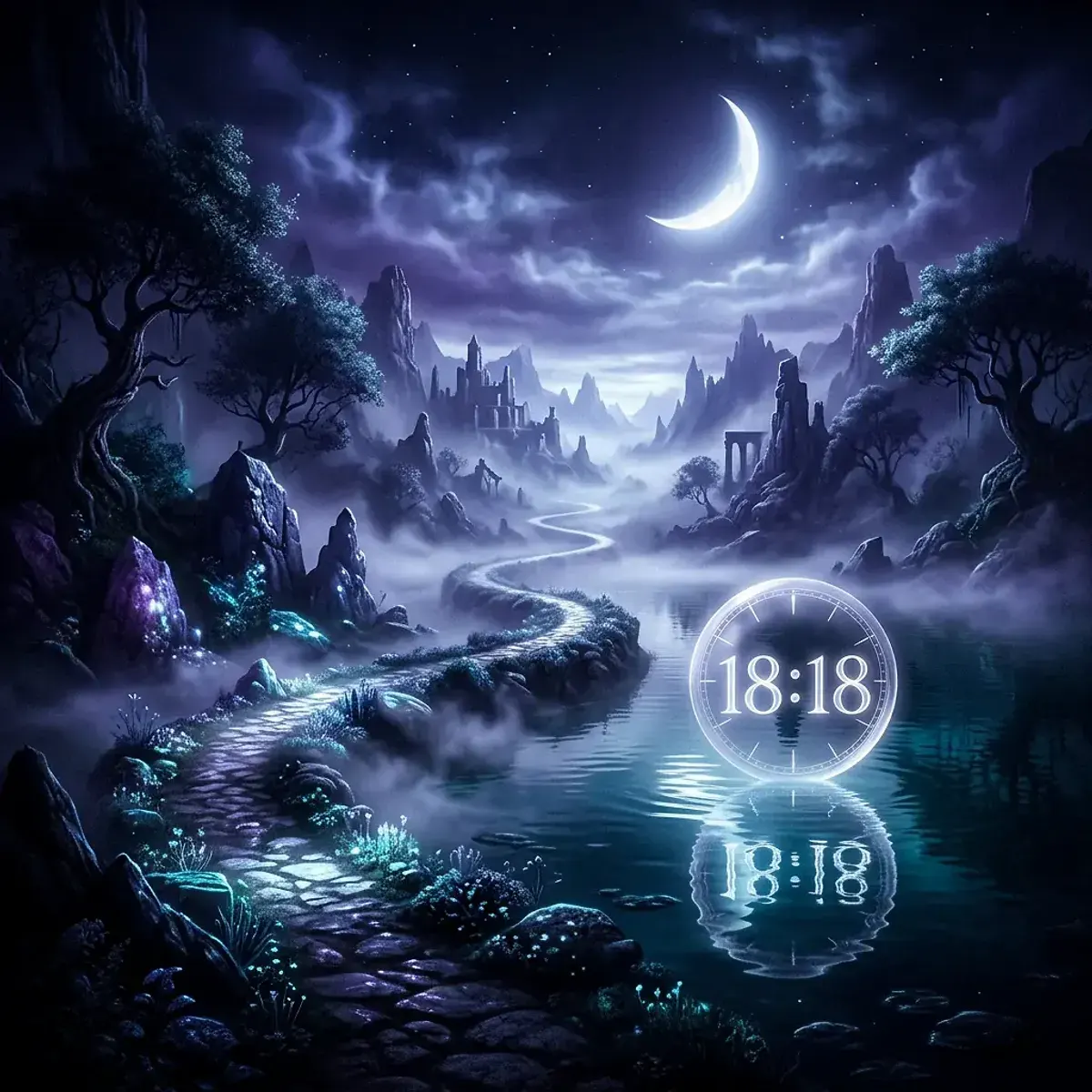 Mystical scene representing mirror hour 18:18