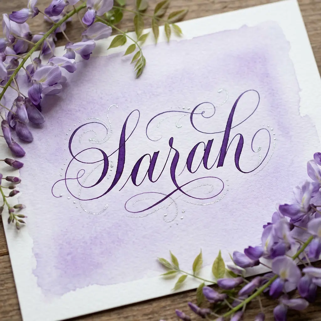 The name Sarah in elegant calligraphy