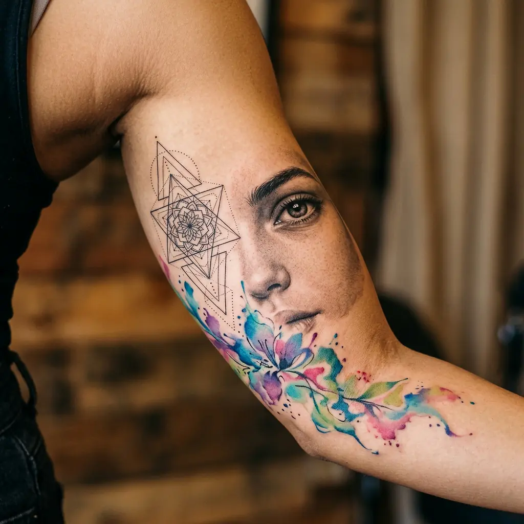 Diverse tattoo styles on skin